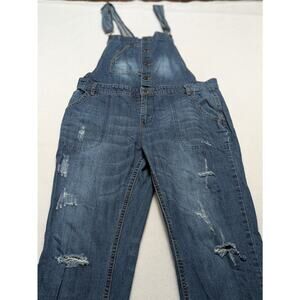 FOREVER 21 Bib Overalls Sz 28 Button Up Blue Medium‎ Wash Denim Distressed Y2k